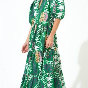 Oliphant Puff Sleeve Maxi V-Neck, Grenadine Green